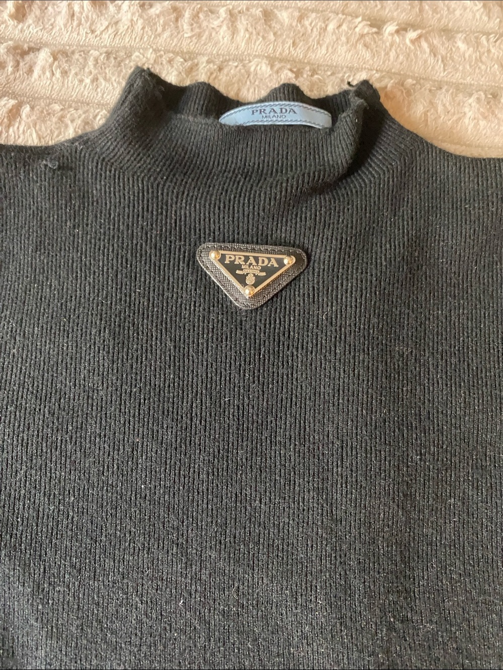 Prada Black Turtleneck Sweater with Triangular Logo Plaque